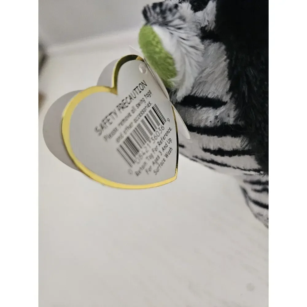 Ty Beanie Boos Zig Zag Zebra Plush Black White Green Big Solid‎ Eyes 2011 - Picture 5 of 7